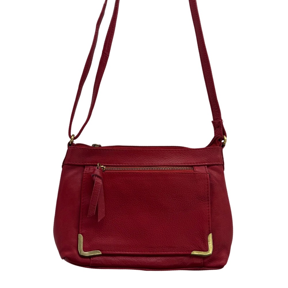 Great American Leather Works Red Leather Crossbody Bag Zip Pocket Purse‎